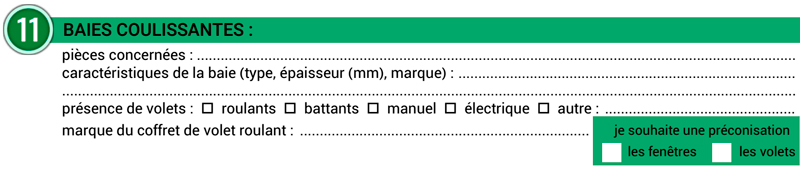 Fiche collecte d'information : Baies coulissantes