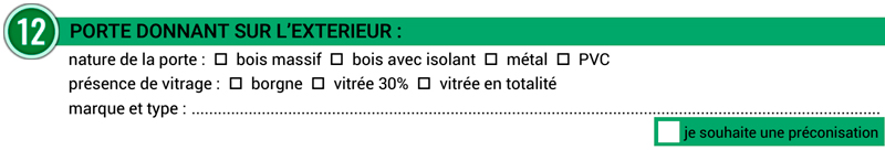 Fiche collecte d'information : Porte donnant sur l'extérieur